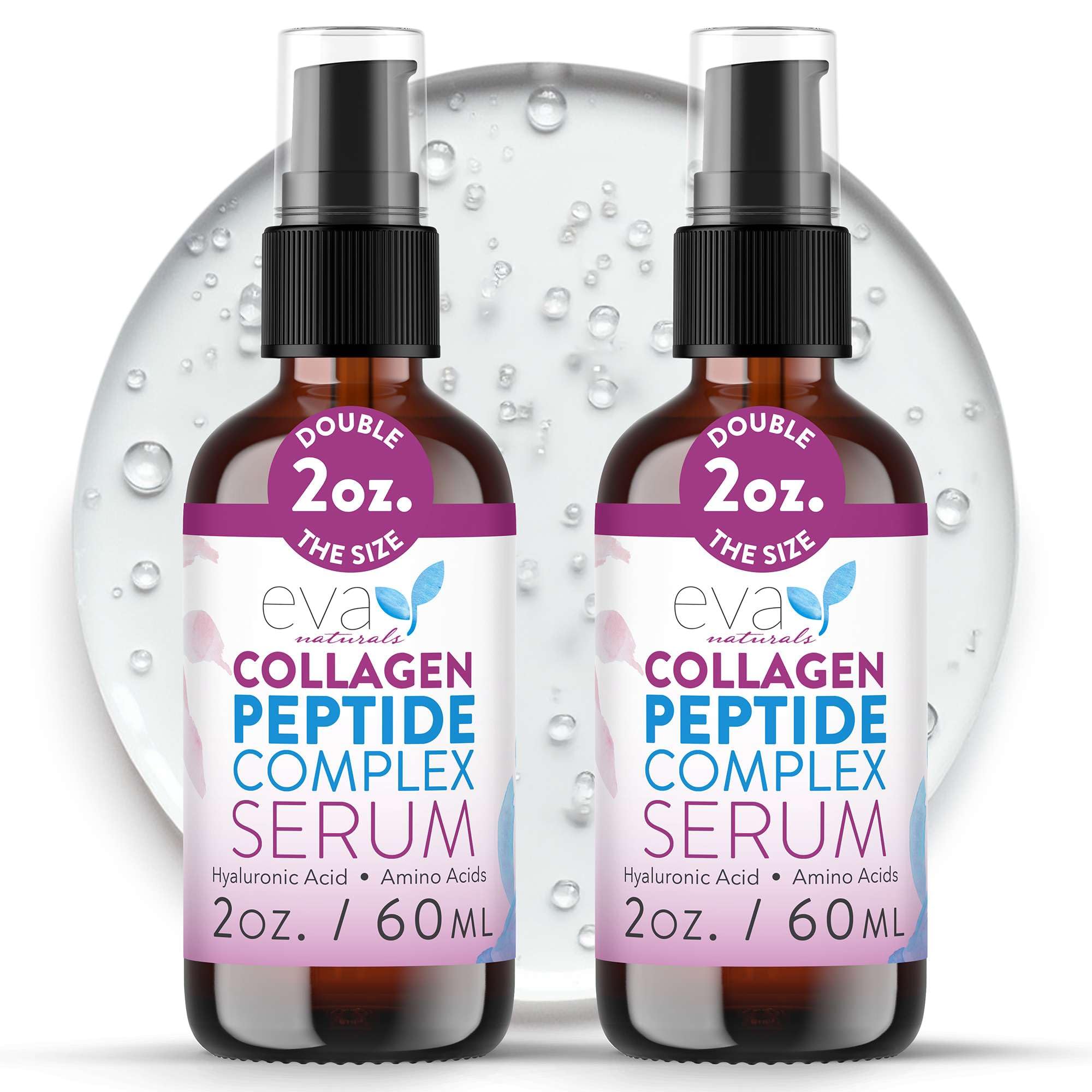 Collagen Serum for Face by Eva Naturals - Anti Aging Multi Peptide Face Serum with Hyaluronic Acid - Firming Hydrating Wrinkle Reducer Peptide Serum for Women & Men - Fragrance Free 2 oz