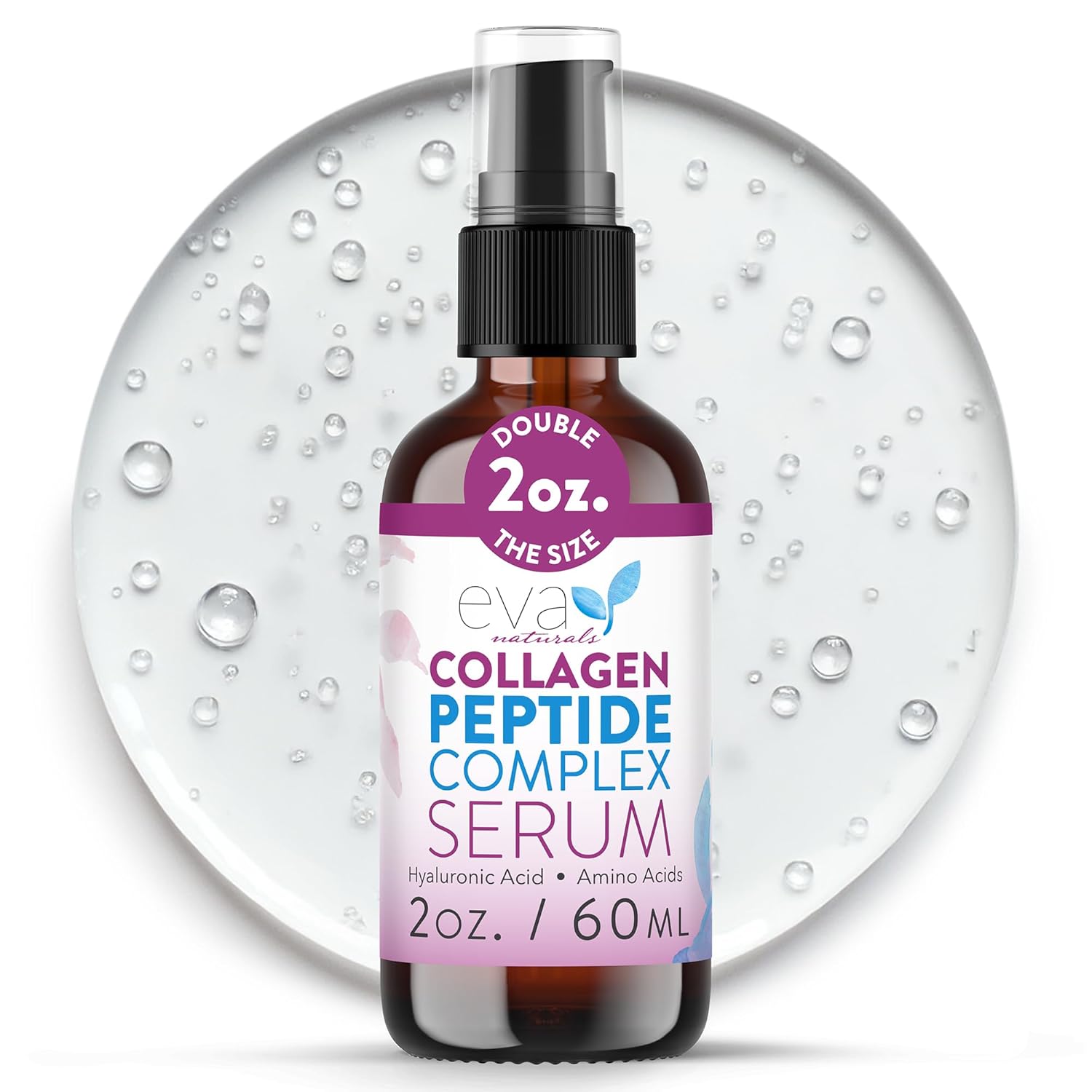 Collagen Serum for Face by Eva Naturals - Anti Aging Multi Peptide Face Serum with Hyaluronic Acid - Firming Hydrating Wrinkle Reducer Peptide Serum for Women & Men - Fragrance Free 2 oz