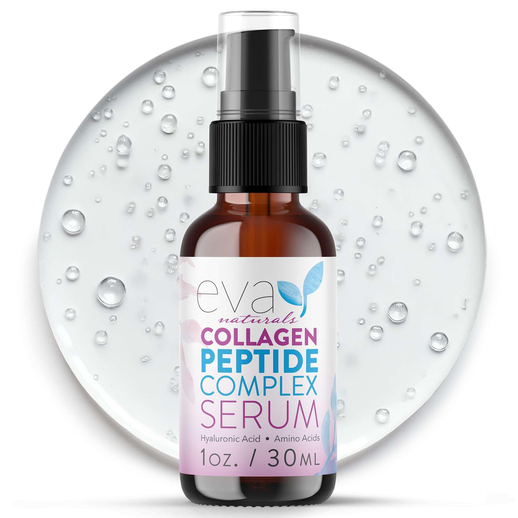 Collagen Serum for Face by Eva Naturals - Anti Aging Multi Peptide Face Serum with Hyaluronic Acid - Firming Hydrating Wrinkle Reducer Peptide Serum for Women & Men - Fragrance Free 2 oz